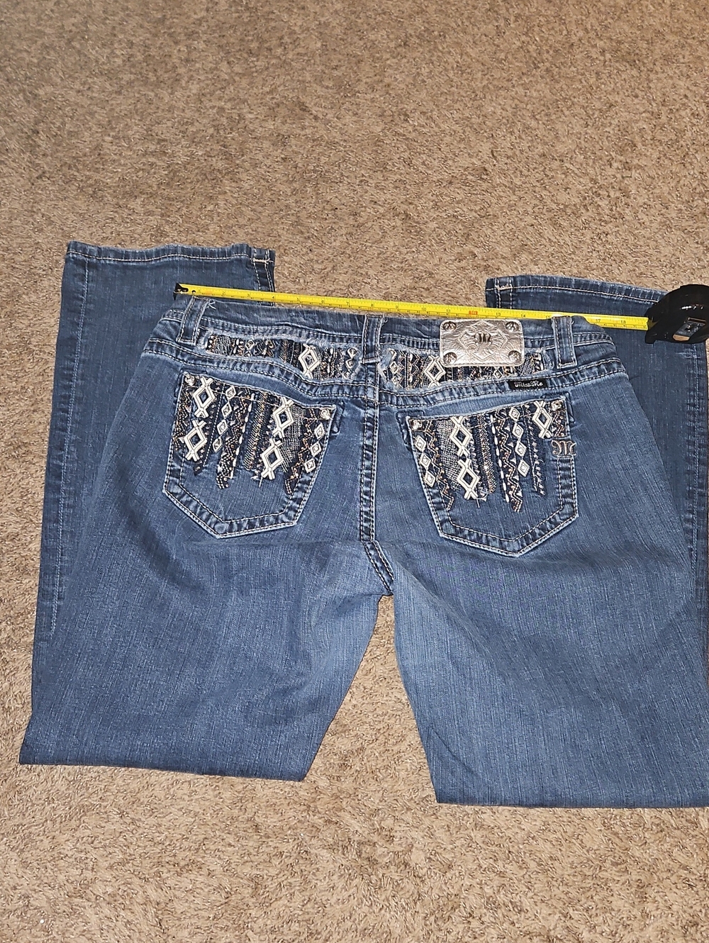 Women’s Blue Embroidered EASY Boot Cut Jeans Mid Rise 32x31